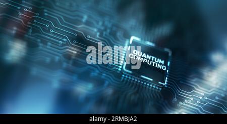 Quantum computing concept. The inscription on the processor icons. Stock Photo
