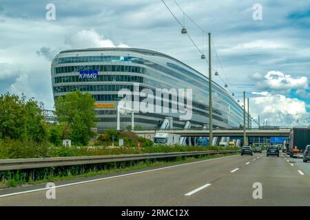 Frankfurt, Germany-August 01, 2023: The Squaire is an office building.  It is on top of an existing train station (Frankfurt Airport long-distance sta Stock Photo