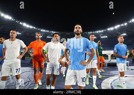 Rome, Italie. 27th Aug, 2023. Players of Lazio show their dejection at the end of the the Italian championship Serie A football match between SS Lazio and Genoa CFC on August 27, 2023 at Stadio Olimpico in Rome, Italy - Photo Federico Proietti/DPPI Credit: DPPI Media/Alamy Live News Stock Photo
