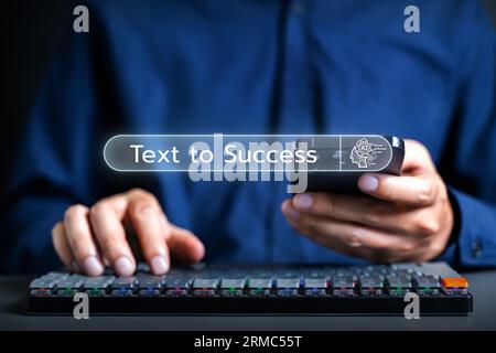 Prompt text, AI texting prompt on keyboard with smart Artificial Intelligence. Prompt text with AI, Immediate prompt concept. Stock Photo