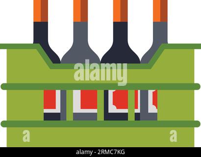 Wine bottles in plastic crate icon Stock Vector