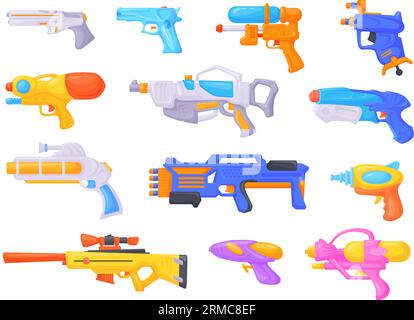 Cartoon toy guns. Futuristic plastic weapon for children games, water ...