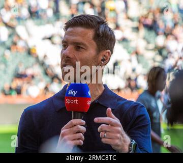 sports, football, Bundesliga, 2023/2024, Borussia Moenchengladbach vs. Bayer 04 Leverkusen 0-3, Stadium Borussia Park, head coach Xabi Alonso (04) interviewed by Sky, DFL REGULATIONS PROHIBIT ANY USE OF PHOTOGRAPHS AS IMAGE SEQUENCES AND/OR QUASI-VIDEO Stock Photo