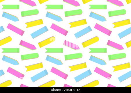 Seamless pattern of abstract colorful office paper note stickers of various shapes in trendy bright colors. Isolate. Vector. EPS. Design for wrapping, wallpaper or poster, banner, brochures or cards Stock Vector