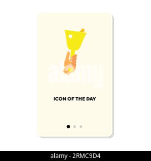 Hand of student or teacher holding golden bell flat icon Stock Vector
