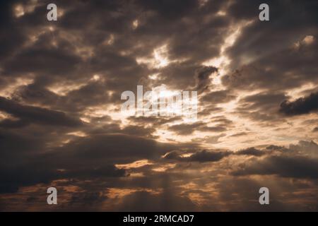 Sky with an incredible sunset and rays breaking through the clouds. Stock Photo