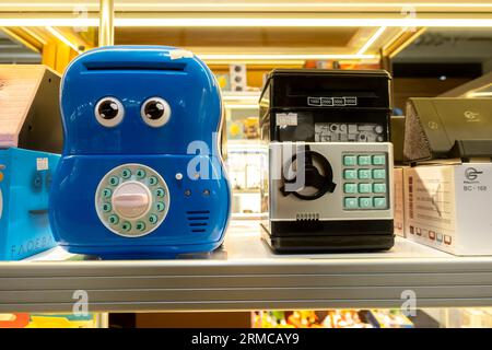Children's toys - plastic telephone apparatus, telephones for kids sold on display in a store Antalya airport Turkey Stock Photo