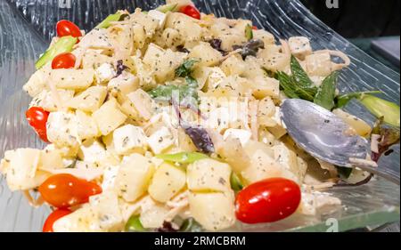 Sweem melon salad, served in resort hotel Jordan breakfast buffet Stock Photo