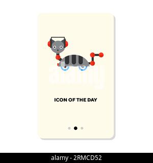 Robotic helper cat on wheels flat vector icon Stock Vector