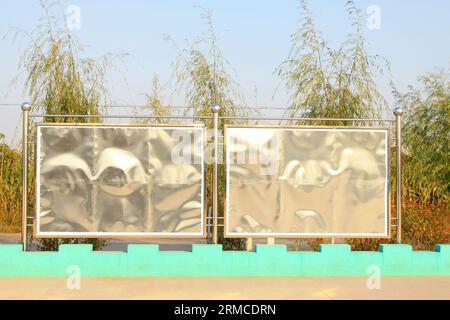 blank billboard on the street, closeup of photo Stock Photo