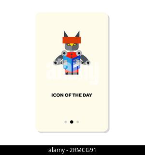 Robotic helper reading book flat vector icon Stock Vector