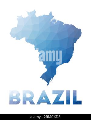 Low poly map of Brazil. Geometric illustration of the country. Brazil polygonal map. Technology, internet, network concept. Vector illustration. Stock Vector