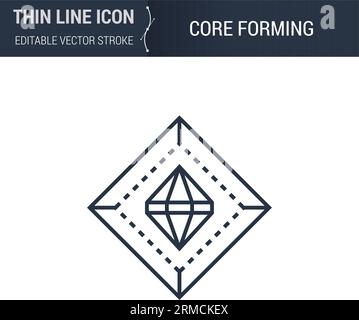 Core Forming Thin Line Icon of 3D Printing and Modeling Set. Stroke Pictogram Graphic Suitable for Infographics. Editable Vector Stroke. Premium Mono Stock Vector