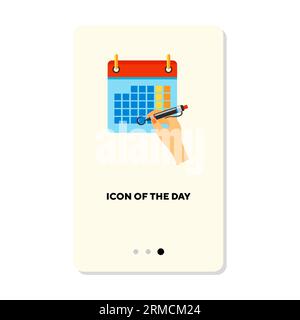 Hand marking day in calendar with pen flat vector icon Stock Vector