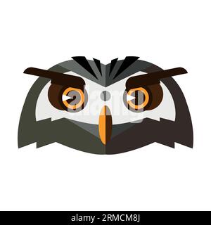 Head night silent owl front view. Stock Vector