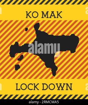 Ko Mak Lock Down Sign. Yellow island pandemic danger icon. Vector illustration. Stock Vector