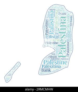 Pelastain Language PALESTINE map design. Country names in different languages and map ...