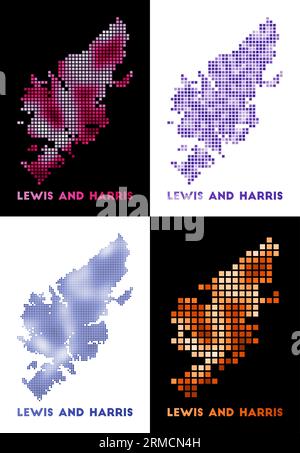 Lewis and Harris map. Collection of map of Lewis and Harris in dotted style. Borders of the island filled with rectangles for your design. Stock Vector
