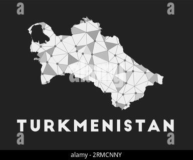 Turkmenistan - communication network map of country. Turkmenistan trendy geometric design on dark background. Technology, internet, network, telecommu Stock Vector