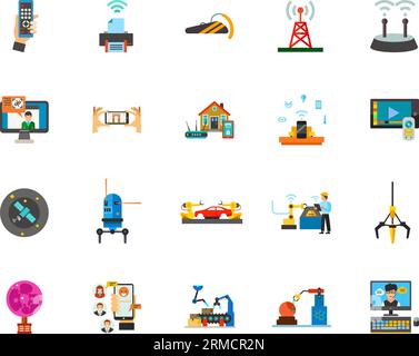 Flat icon of robotic packing conveyor belt on white background vector ...