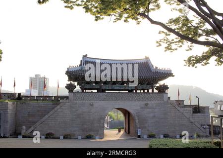 Chokseongmun Gate and Gongbukmun Gate of Jinjuseong Fortress in Jinju-si, Gyeongsangnam-do, South Korea August 27, 2023 Stock Photo