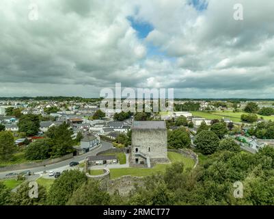 Aerial view of Athenry castle tower house dramatic three-storey hall-keep survives from the mid-thirteenth century, large, rectangular building with g Stock Photo
