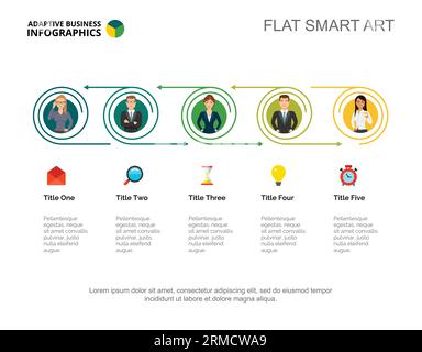 Five workers process chart template for presentation. Vector ...