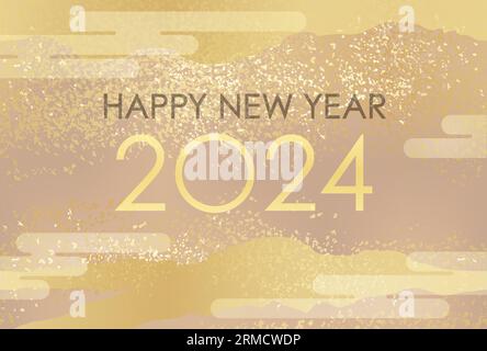 The Year 2024 Vector New Year Card Template With Text Space Decorated With Abstract Japanese Vintage Patterns. Stock Vector
