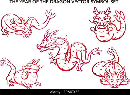 The Year Of The Dragon Vector Zodiac Symbol Illustration Set Isolated On A White Background. Stock Vector