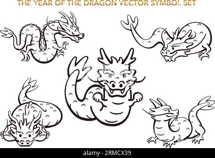 The Year Of The Dragon Vector Zodiac Symbol Illustration Set Isolated On A White Background. Stock Vector