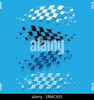 Different grunge wave blue flags set shadows Stock Vector