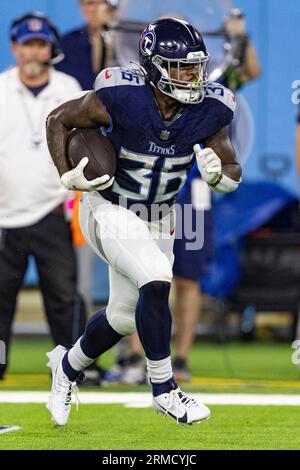 Tennessee Titans running back Julius Chestnut (36) celebrates with  teamamtes after running the ball for a touchdown in the second half of a  preseason NFL football game against the Minnesota Vikings, Saturday