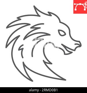 Dragon 2024 year line icon, new year and merry christmas, zodiac symbol vector icon, horoscope vector graphics, editable stroke outline sign, eps 10. Stock Vector