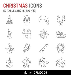 Christmas line icon set, holiday collection, vector graphics, logo illustrations, winter xmas vector icons, new year symbols signs, outline pictograms Stock Vector