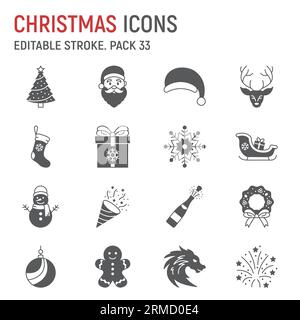 Christmas glyph icon set, holiday collection, vector graphics, logo illustrations, winter xmas vector icons, new year symbols signs, solid pictograms, Stock Vector