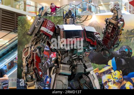 Kuala Lumpur, Malysia - June 2, 2023: Statue replica of Optimus Prime from Rise of the Beast Movie. This movie is a prequel from previous Transformers Stock Photo