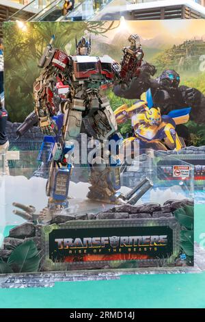 Kuala Lumpur, Malysia - June 2, 2023: Statue replica of Optimus Prime from Rise of the Beast Movie. This movie is a prequel from previous Transformers Stock Photo