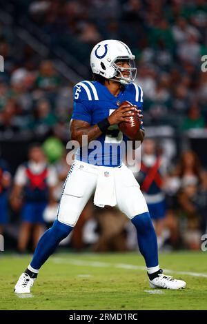 Indianapolis, Indiana, USA. 10th Sep, 2023. Indianapolis Colts quarterback  Anthony Richardson (5) passes the ball during NFL game against the  Jacksonville Jaguars in Indianapolis, Indiana. John Mersits/CSM/Alamy Live  News Stock Photo 