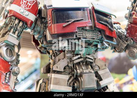 Kuala Lumpur, Malysia - June 2, 2023: Statue replica of Optimus Prime from Rise of the Beast Movie. This movie is a prequel from previous Transformers Stock Photo