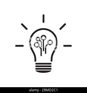Light bulb and electronics. New electronic systems. Vector linear icon isolated on white background. Stock Vector