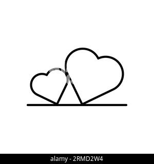 Two hearts vector icon. Valentine day concept. Simple linear flat illustration isolated on white. Outline. eps10 Stock Vector