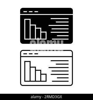 Website with report and diagram line and solid icon. Online business report symbol, outline style pictogram on white background. Marketing analytics s Stock Vector