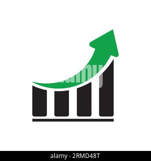growing graph, bar chart, Flat icon isolated on the white background, flat design vector illustration. Stock Vector