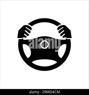 Steering wheel icon. Hands on steering wheel. Driver. Driving car. Test drive. Vector icon isolated on white background. Stock Vector