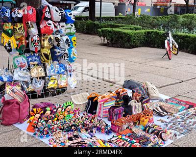 Mexico City, Mexico - August 23, 2023: Street stall selling masks of famous wrestlers from Mexican wrestling as souvenirs Stock Photo