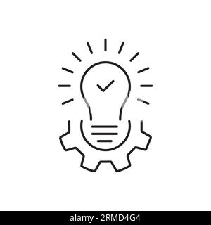 black bulb and gear like effective solution icon. concept of abstract tech done efficacy symbol. flat linear trend modern simple stroke cogwheel logot Stock Vector