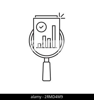 thin line magnifier like income scrutiny overview icon. flat trend lineart simple exam or profit logotype stroke art web design isolated on white. con Stock Vector