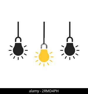 three hanging light bulb like insight thinking. flat minimal simple trend logo design element isolated on white. concept of abstract or simplicity sym Stock Vector