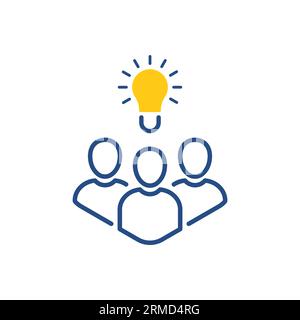 linear abstract people icon with bright light bulb. flat stroke trend modern simple thin line unity logotype graphic design web element isolated on wh Stock Vector