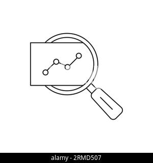 insight icon like thin line magnifier with graph. linear trend graphic stroke design lineart logotype element for web isolated on white. concept of ke Stock Vector